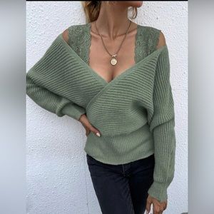 SHEIN Lace Cold Shoulder Sweater- S